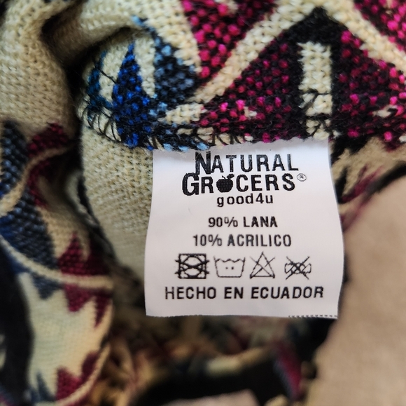 Patterned Wool Tote Bag - Black and Cream Natural Grocers Lama Lana Fabric Bag - Picture 2 of 7